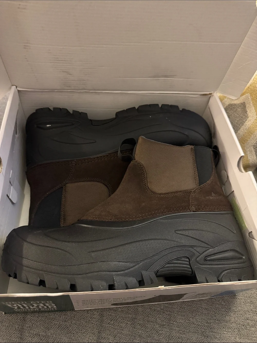 Men's Brown Suede Chelsea Lug Boots with Thick Black Sole